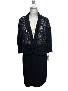 Danny & Nicole 2-Piece Dress and Jacket Navy Blue Cream Size 16